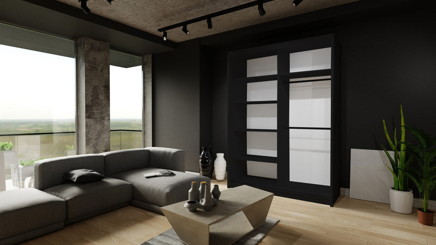 Moon 2 Sliding Door Wardrobe Grey, Black, White - 150cm and 203cm