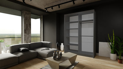 Moon 2 Sliding Door Wardrobe Grey, Black, White - 150cm and 203cm