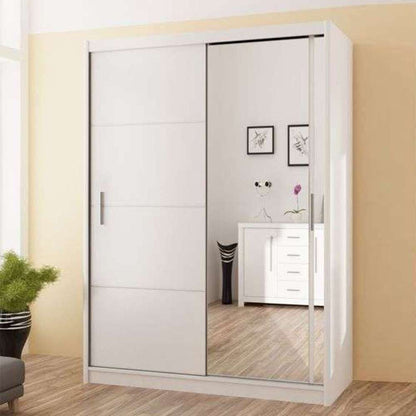 Vista Mirrored Sliding Door Wardrobe 150 cm- Black, White and Oak