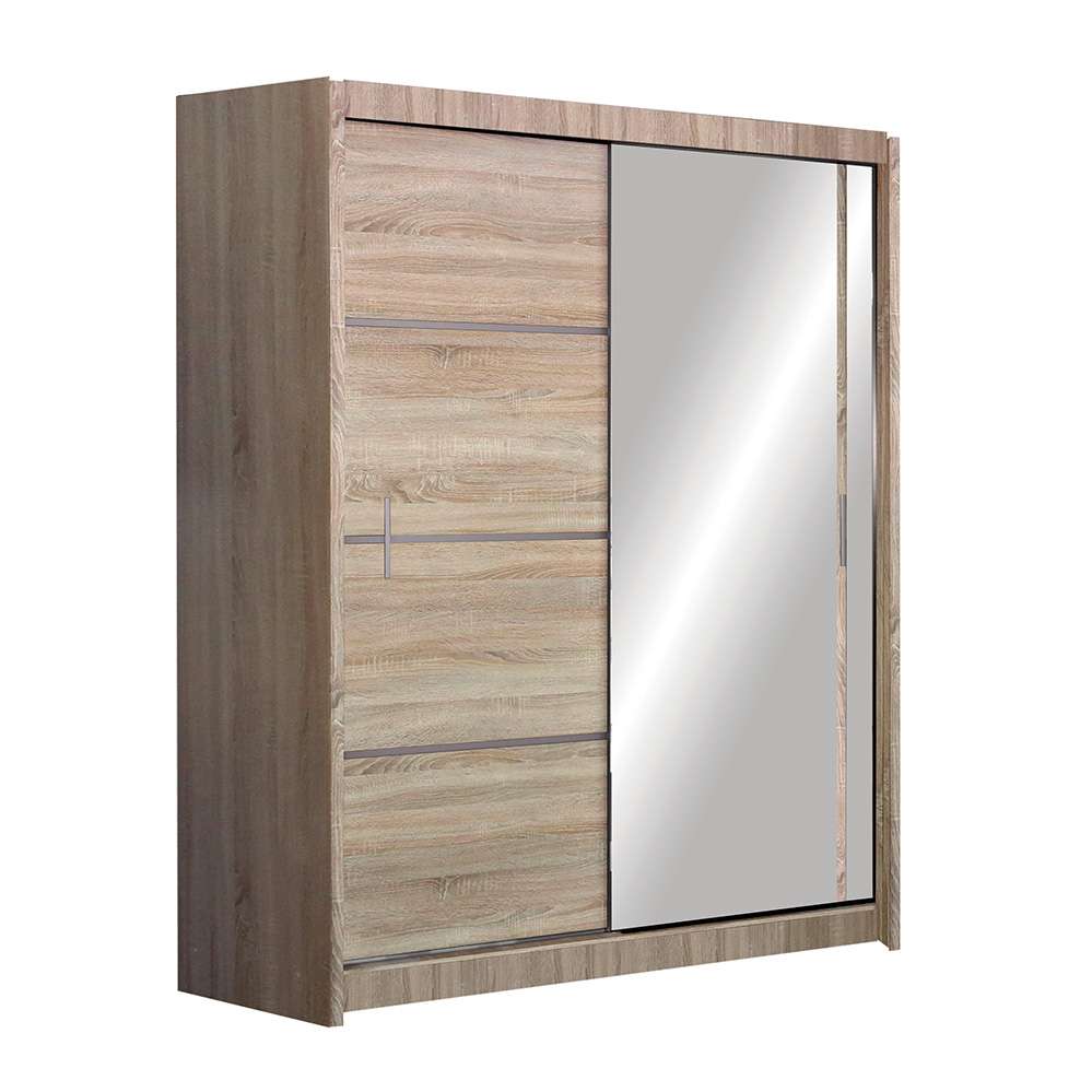 Vista Mirrored Sliding Door Wardrobe - Black, White and Oak