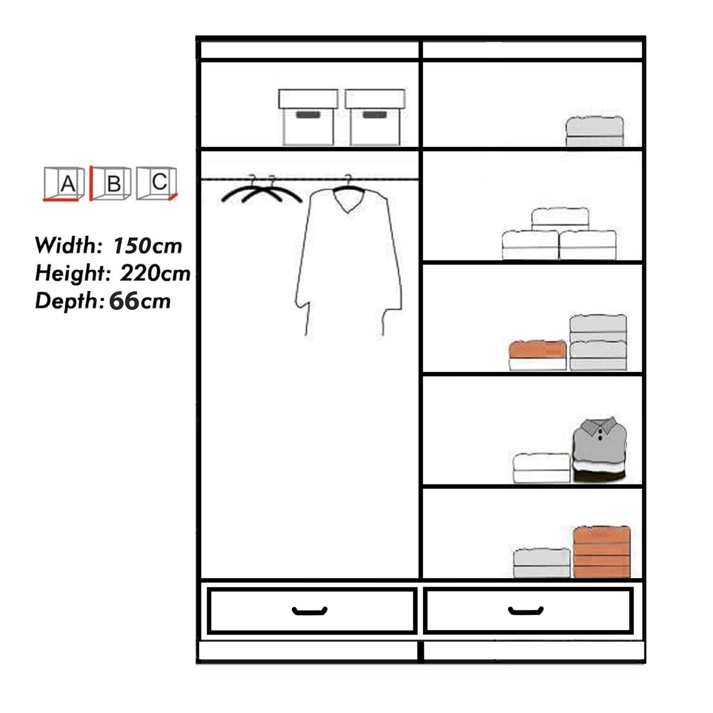 Cecilia High Gloss Black Sliding Wardrobe Grey, White,Black