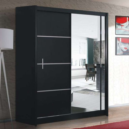 Vista Mirrored Sliding Door Wardrobe - Black, White and Oak