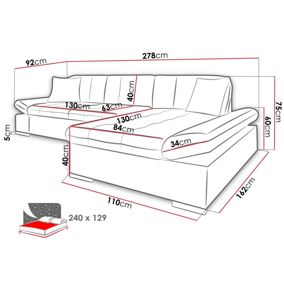 Malvi Leather and Fabric Storage Corner Sofa Bed