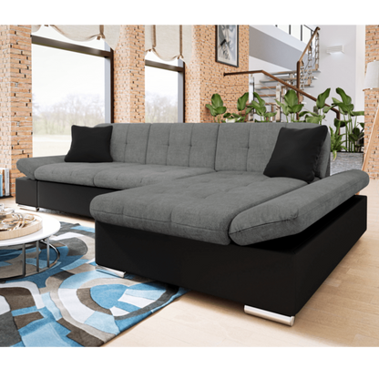 Malvi Leather and Fabric Storage Corner Sofa Bed