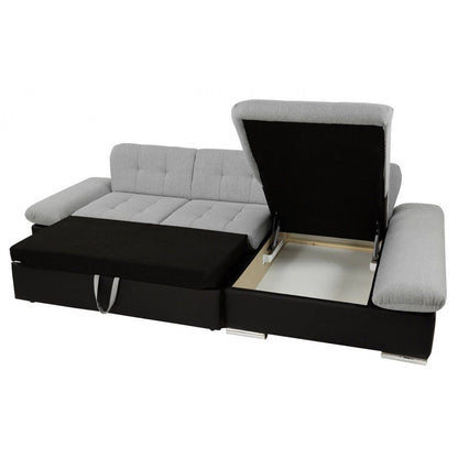 Malvi Leather and Fabric Storage Corner Sofa Bed