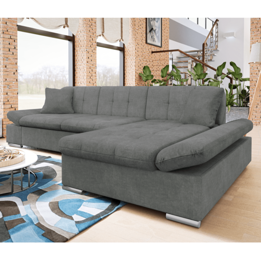 Malvi Leather and Fabric Storage Corner Sofa Bed