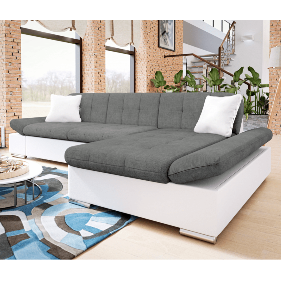 Malvi Leather and Fabric Storage Corner Sofa Bed