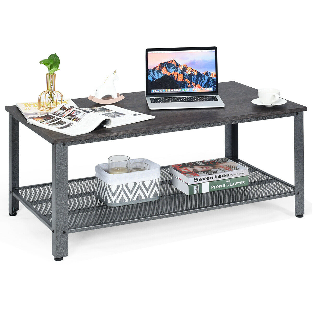 Retro Styled Coffee Table with Mesh Shelf