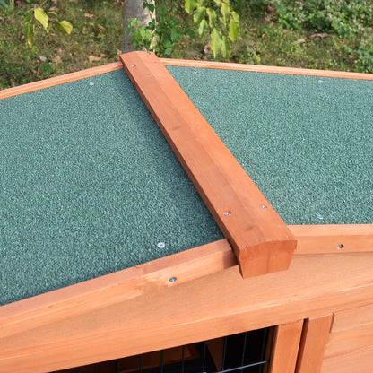 PawHut  2 Tier Outdoor Rabbit Small Animal Enclosure with Ramp Tray to Raised Home & Below Run Area, Natural