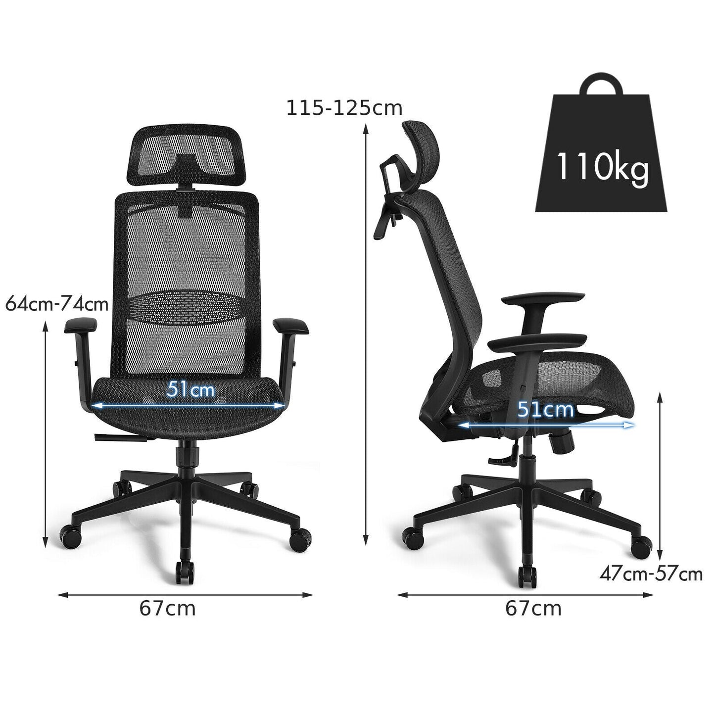 Ergonomic Mesh Office Chair with Adjustable Lumbar Support-Black