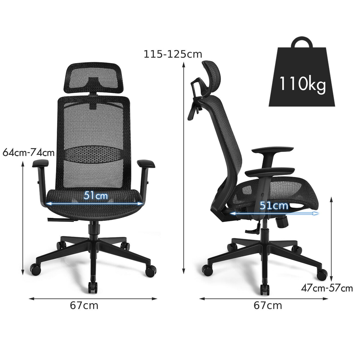 Ergonomic Mesh Office Chair with Adjustable Lumbar Support-Black