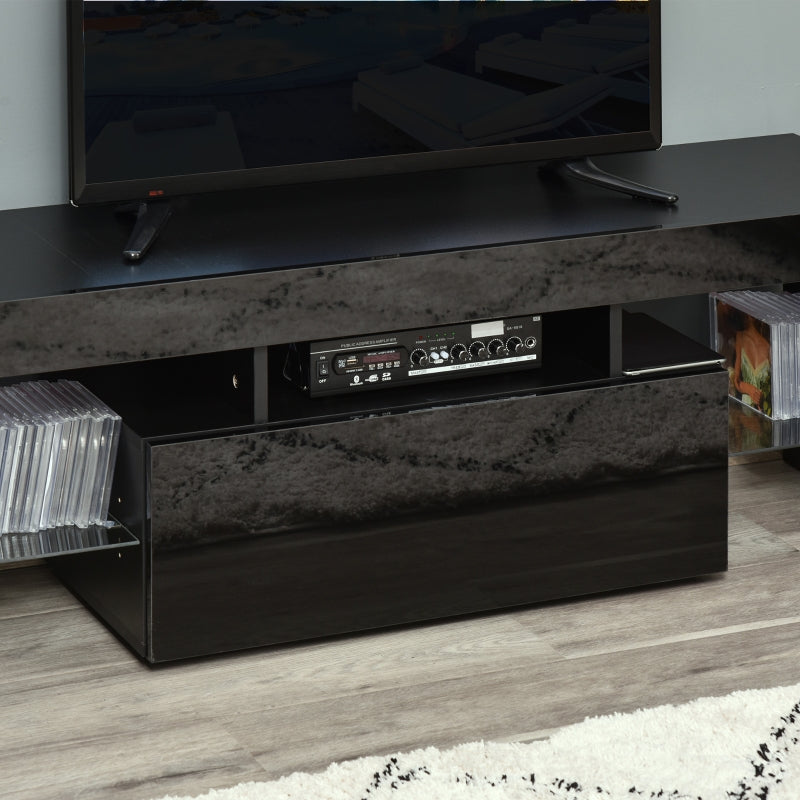 High Gloss Futuristic TV Stand, With LED Lights - Black