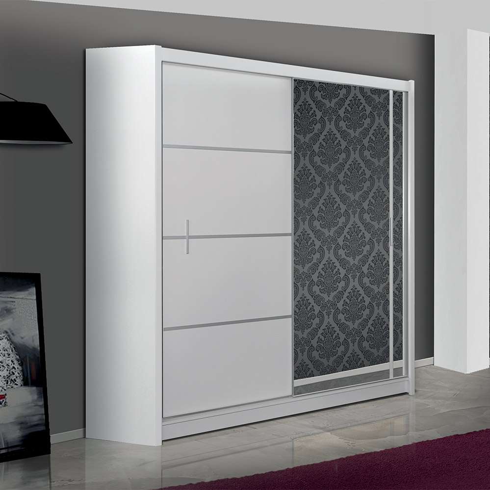 Vista Mirrored Sliding Door Wardrobe 180 cm- Black, White and Oak