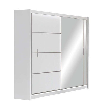 Vista Mirrored Sliding Door Wardrobe 180 cm- Black, White and Oak