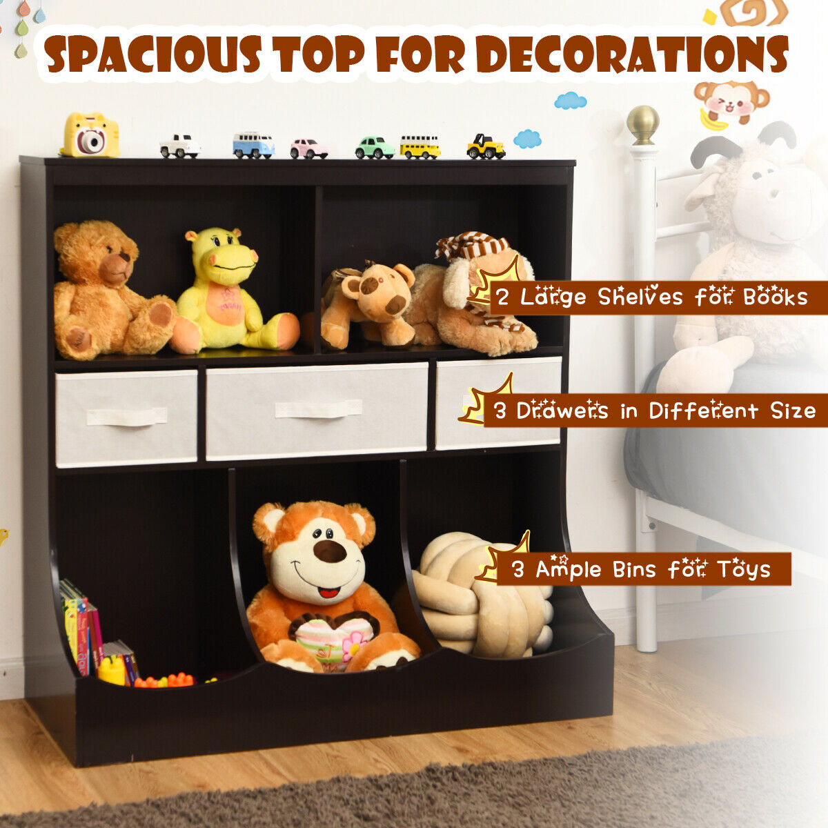 Wooden Children's Storage Cabinet-Brown