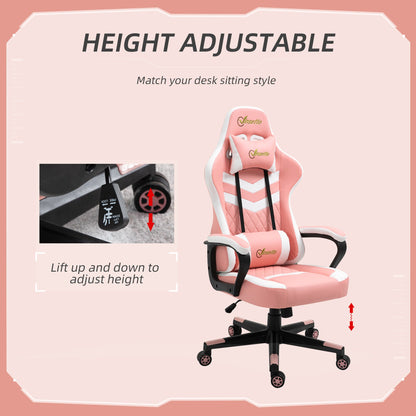 Vinsetto PVC Leather Racing Gaming Chair with Lumbar Support and Headrest - Pink/White