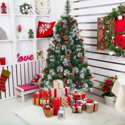 4FT Snowy Christmas Tree with Pine Cones and Berry Cluster