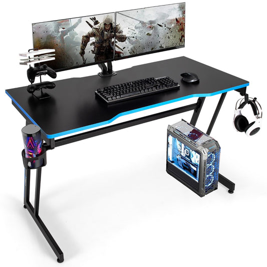 Gaming Desk with Carbon Fiber and Adjustable Headphone Hook