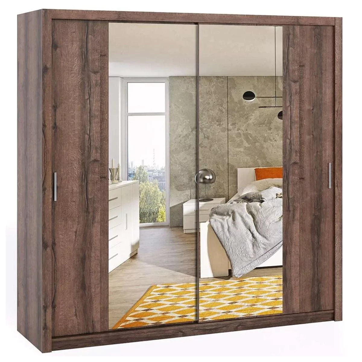 Bonito Sliding Door Wardrobe with Mirror - 220 Gold Oak