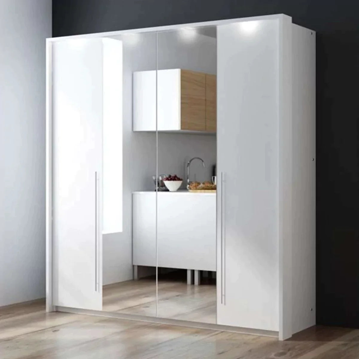 Kirklees Swinging Doors Wardrobe with Mirror - 210 White
