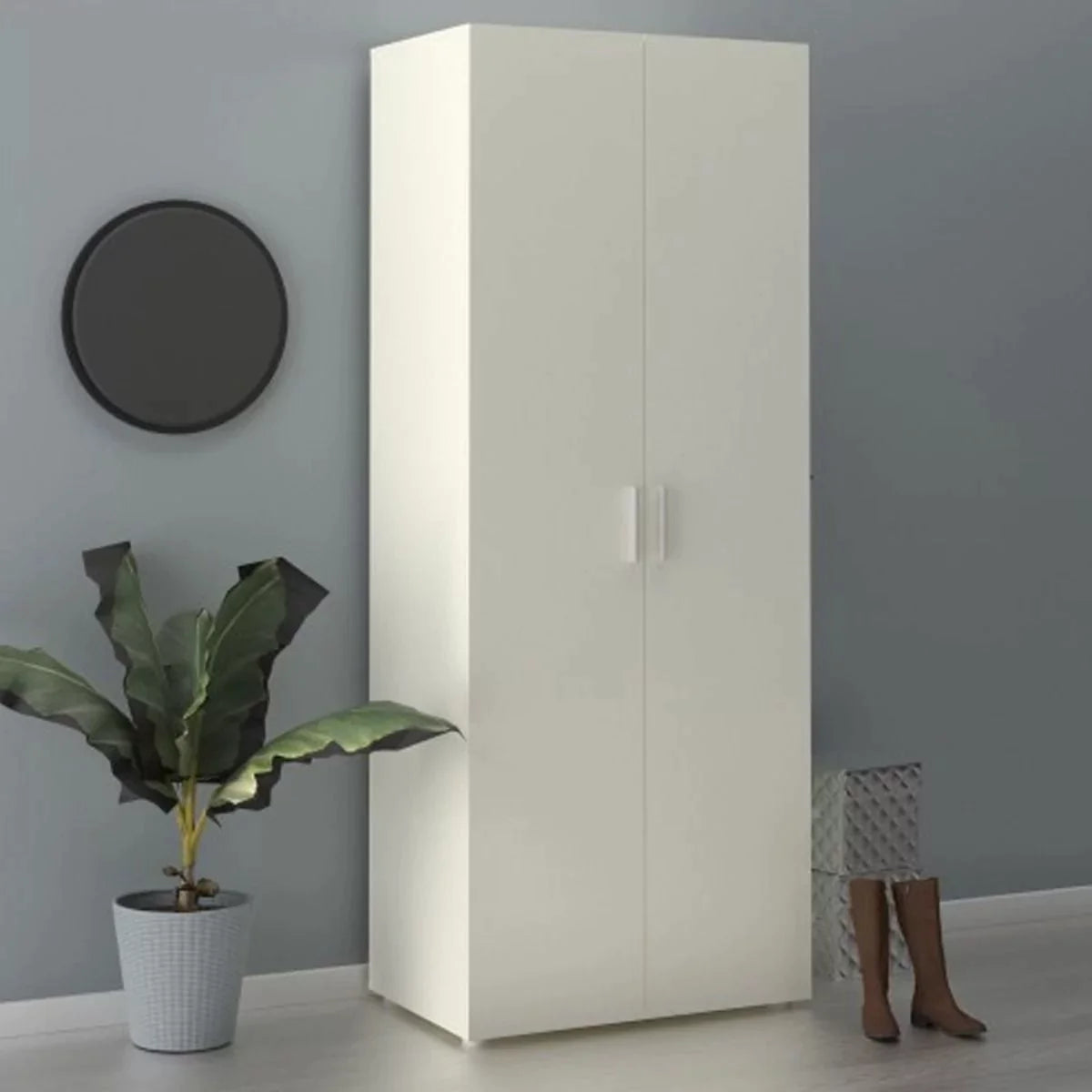 Classic Design Woodgrain 2 Doors Wardrobe - White