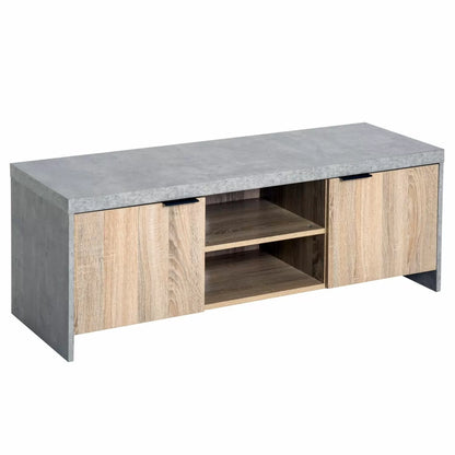 Large 2-Door TV Stand Cabinet - Grey & Wood Grain