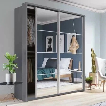 Favianus 2 Door Mirrored Sliding Wardrobe 180cm - Grey, White, Oak