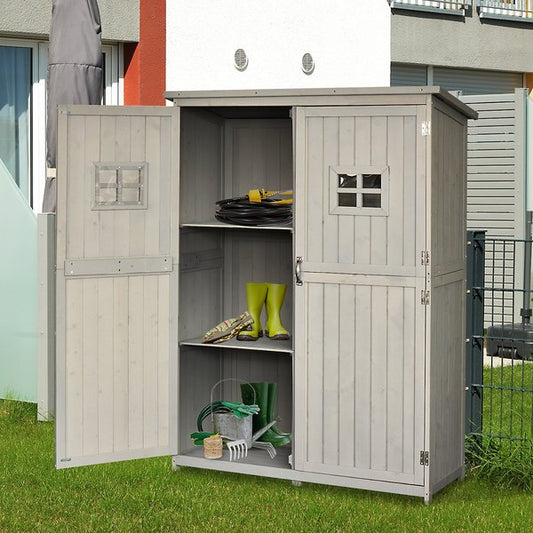 Wooden Two Door Garden Shed - Grey