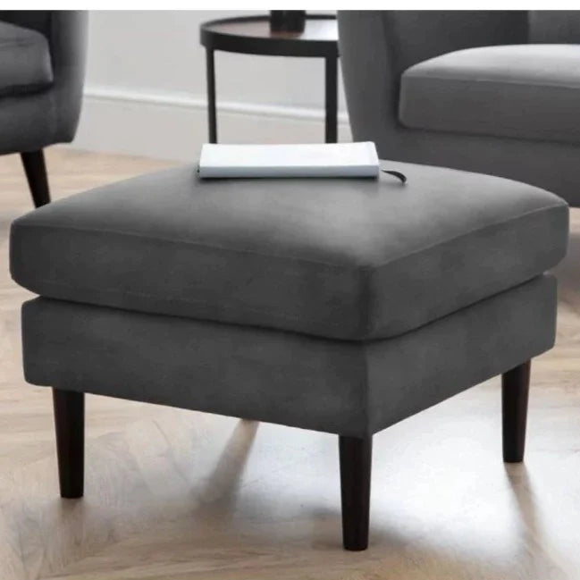 Monza Upholstered Velvet Fabric Ottoman Seat- Dark Grey