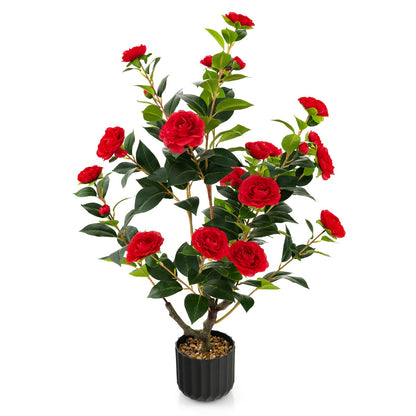 1/2 Pieces 95cm Artificial Camellia Tree with Flowers and Rain-Flower Pebbles