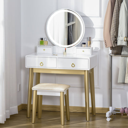 Vanity Table Set with Mirror & Light, Dressing Desk w/ Drawers Stool White