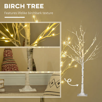 HOMCOM 4ft Artificial White Birch Tree Light with 72 Warm White Pre-Lit LED Light for Indoor and Covered Outdoor Use