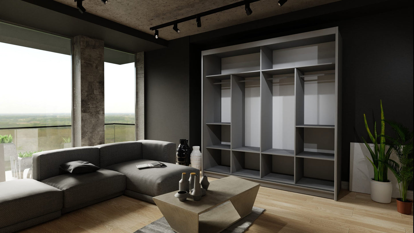 Moon 2 Sliding Door Wardrobe Black, White, Grey - 150cm and 203cm