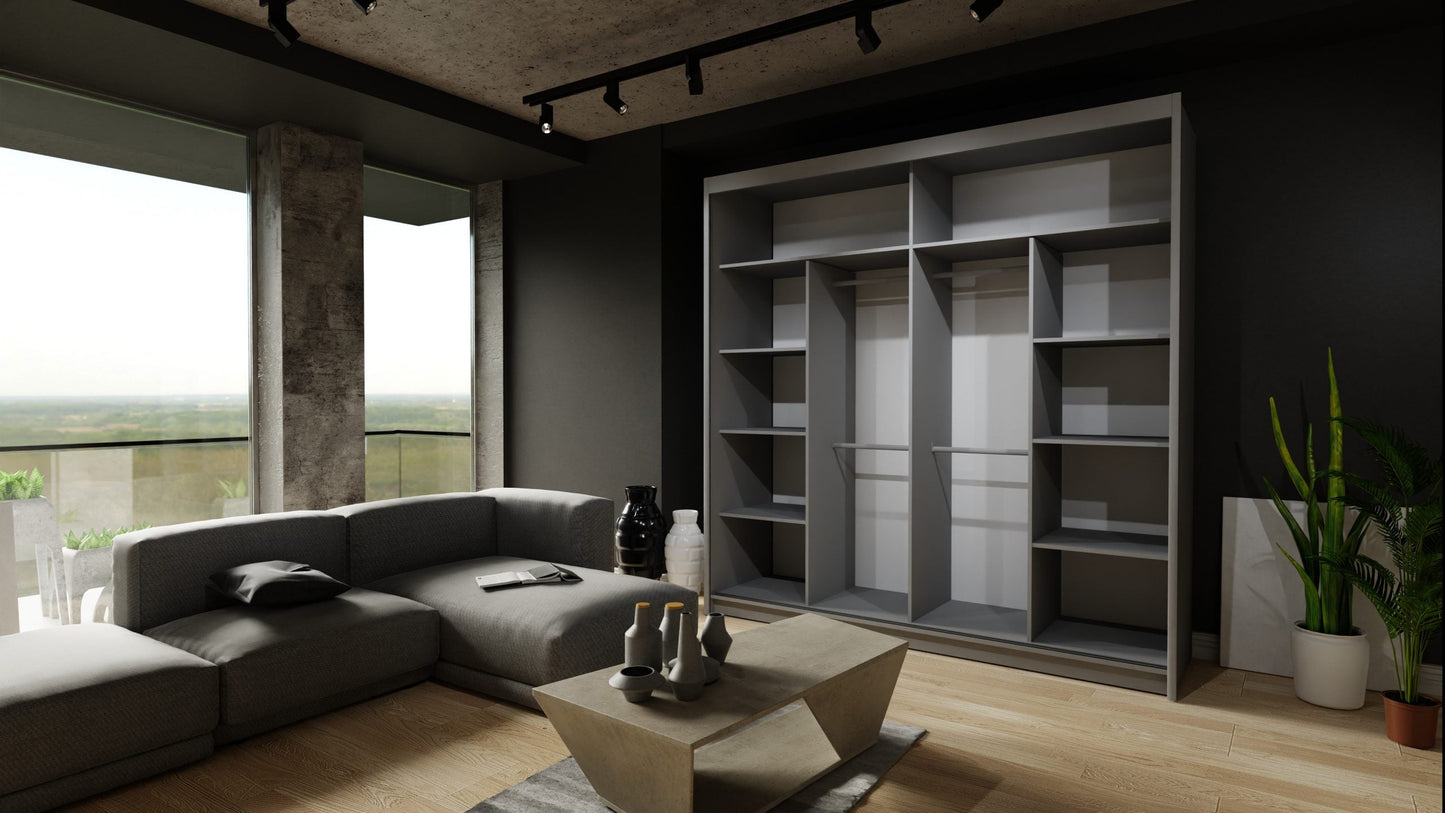 Moon 2 Sliding Door Wardrobe Black, White, Grey - 150cm and 203cm