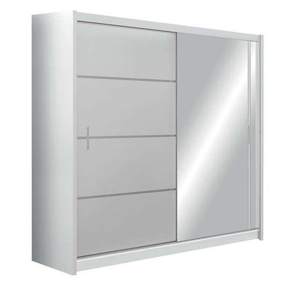 Vista Mirrored Sliding Door Wardrobe 203 cm- Black, White and Oak
