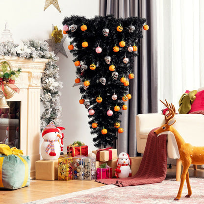 5Ft Black Xmas Artificial Tree with LED Lights and Foldable Metal Stand