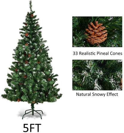 7ft Artificial Christmas Tree with Snow and Pine Cones