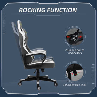 Vinsetto Racing Gaming Chair w/ Lumbar Support, Headrest, Gamer Office Chair, Grey White