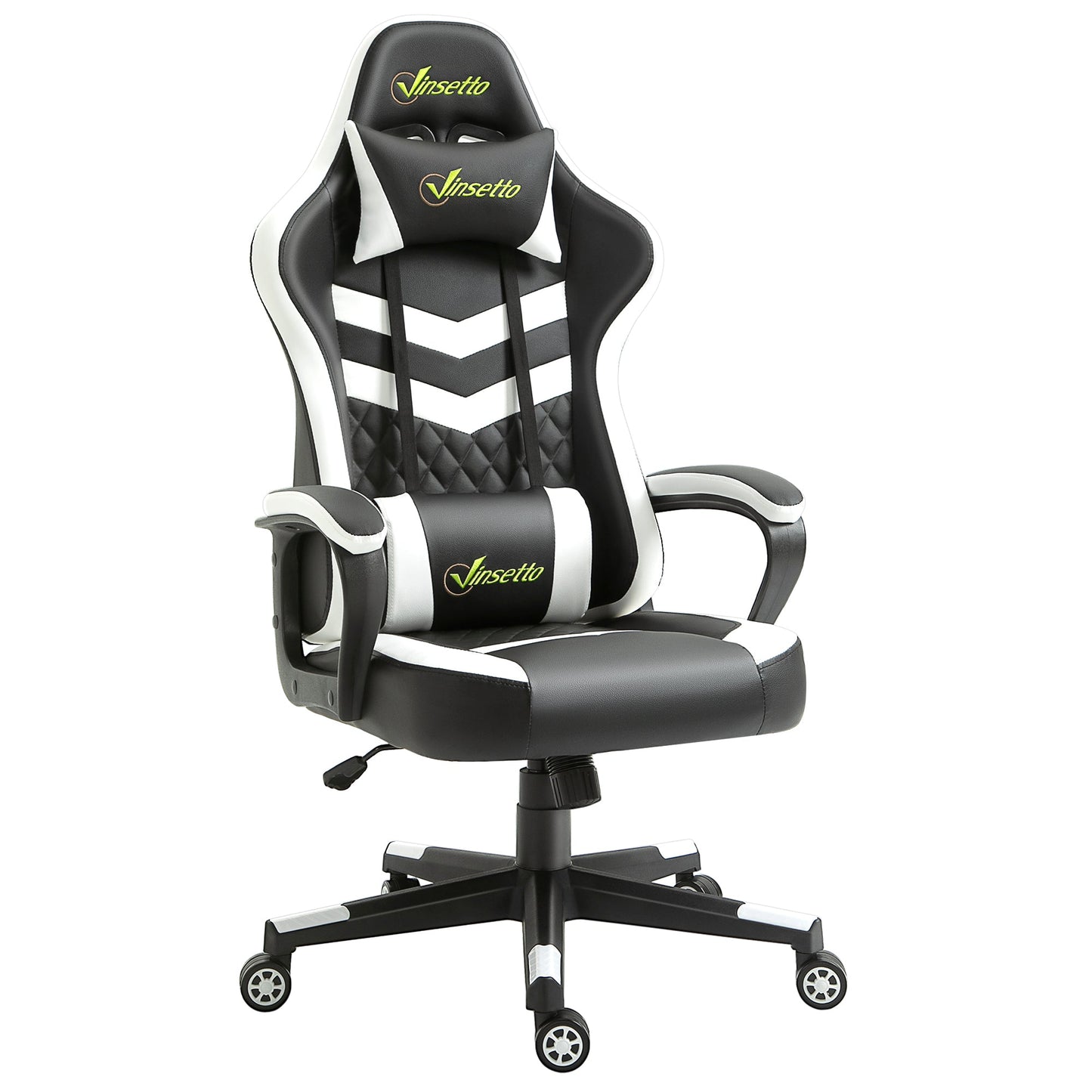 Vinsetto PVC Leather Gaming Desk Chair with Lumbar Support and Headrest - Black/White