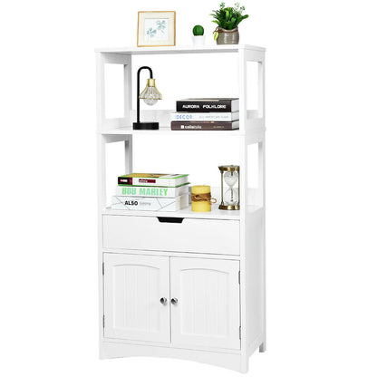 Freestanding Wooden Storage Cabinet with Open Shelves-White