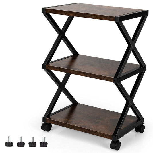 3-tier X-Shaped Rolling Printer Stand Shelf-Brown