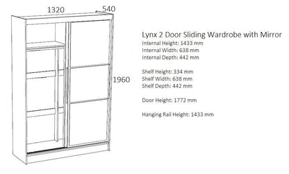 Birlea Lynx 2 Door Mirrored Sliding Wardrobe - 5 Colours