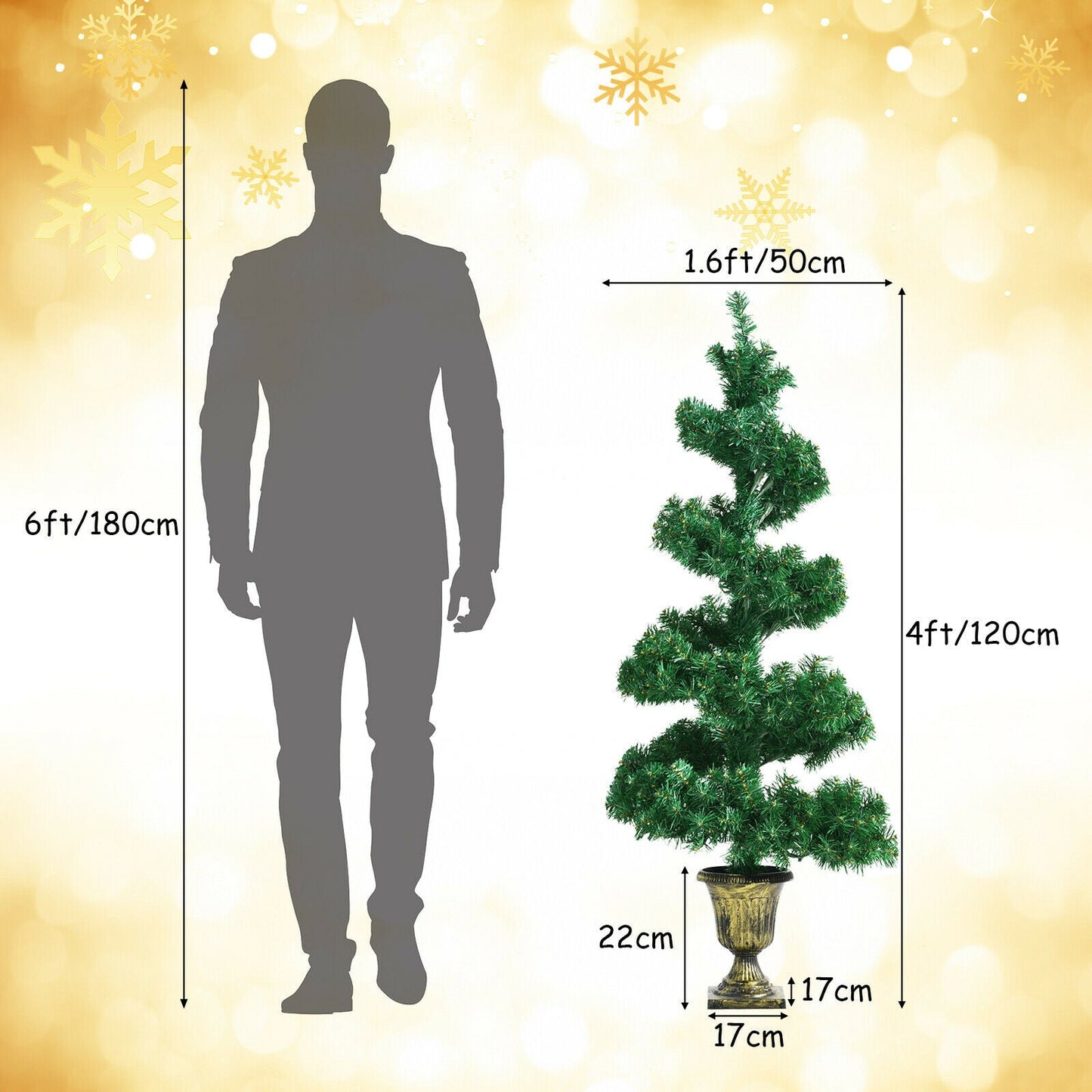 Pre-Lit Artificial Christmas Tree with LED Lights and Retro Urn Base