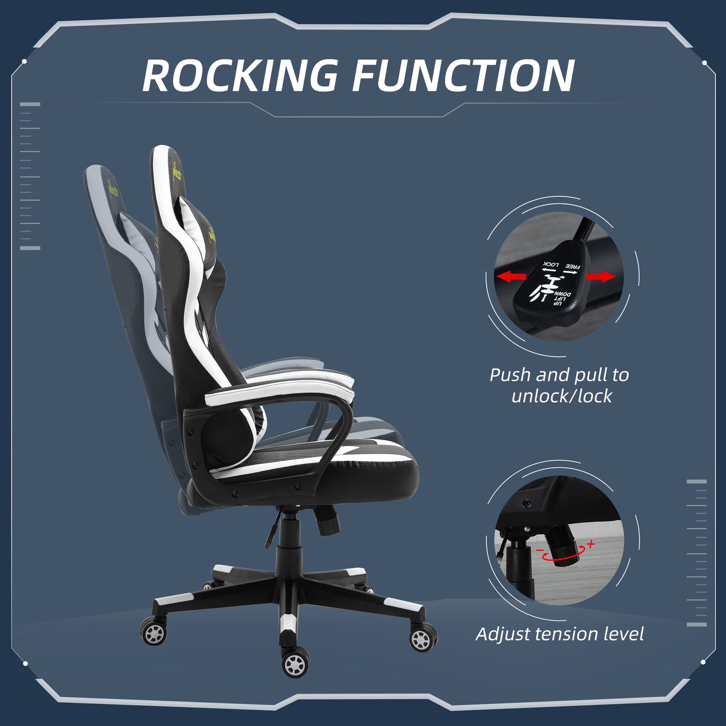 Vinsetto Racing Gaming Chair w/ Lumbar Support, Headrest, Gamer Office Chair, Black White