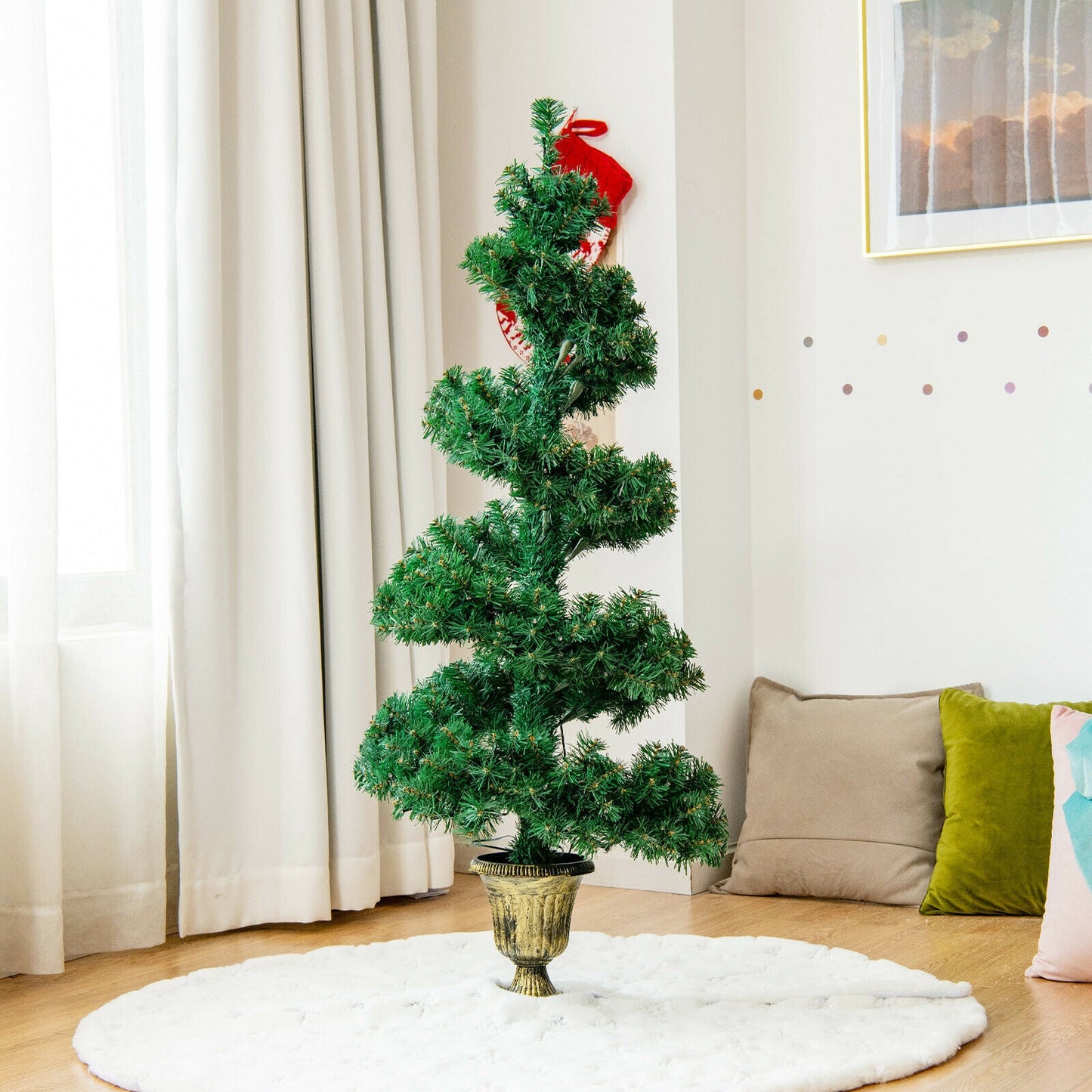 Pre-Lit Artificial Christmas Tree with LED Lights and Retro Urn Base