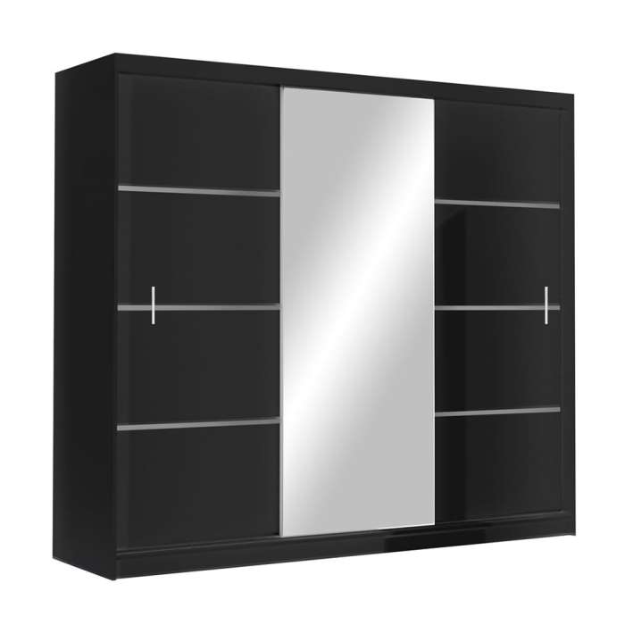 Vista Mirrored Sliding Door Wardrobe 250 cm- Black, White and Oak