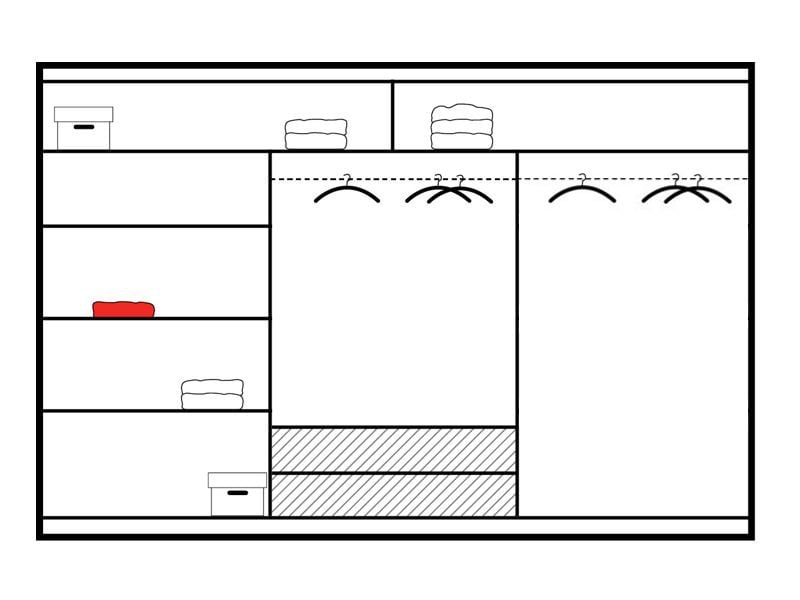 Vista Mirrored Sliding Door Wardrobe 250 cm- Black, White and Oak