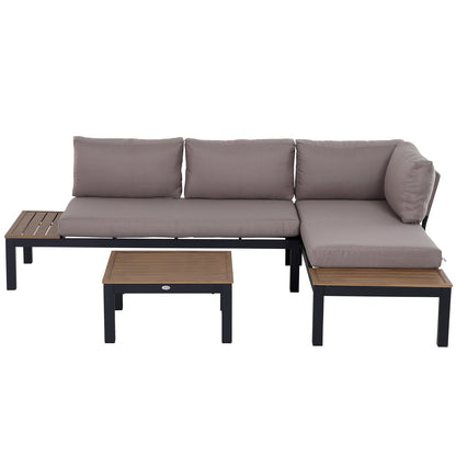 Outsunny 3 Pieces Garden Furniture Sets, Aluminium Outdoor Corner Sofa set with 2 Loveseat and Coffee Table - Grey