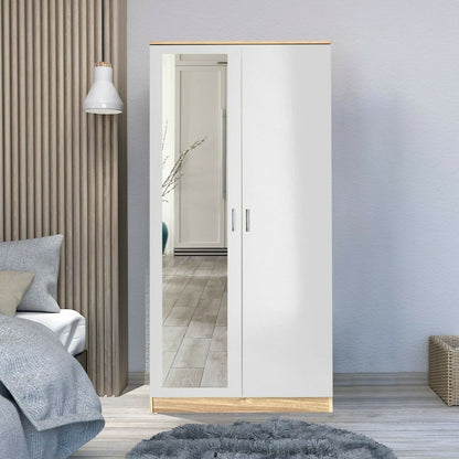 2 Door Wardrobe With Mirror With Large Cupboard Storage - 3 Colours