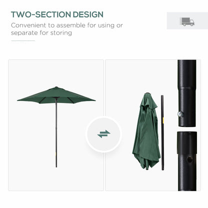 Outsunny 2m Garden Parasol Umbrella, Outdoor Sun Shade with 6 Sturdy Ribs for Balcony, Bench, Garden, Green